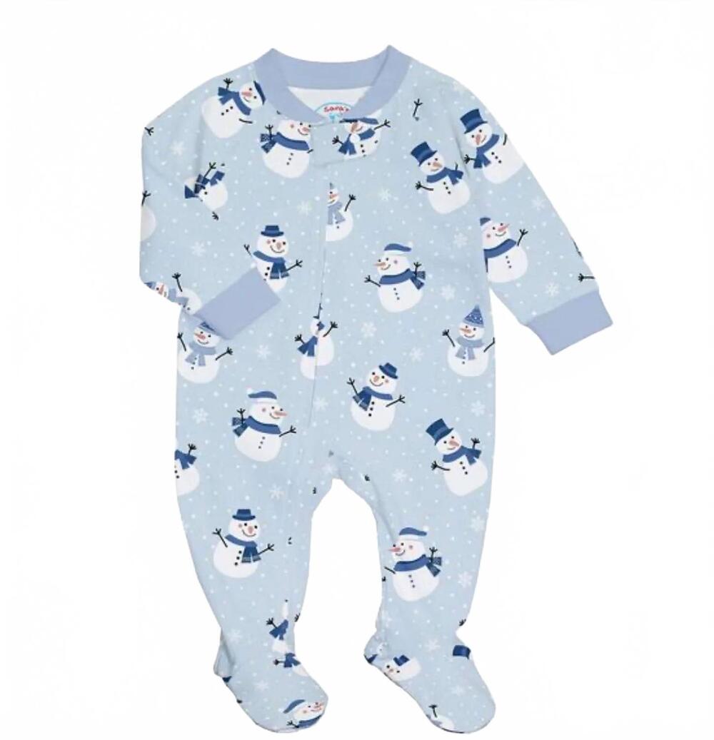 NEW SARA'S PRINTS kid's gentle snowman footie pajamas in light blue